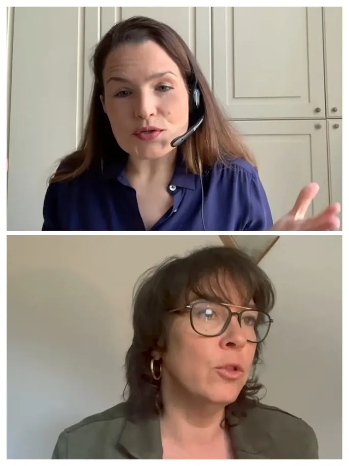 Laure Baudrihaye-Gérard and Diana Riba i Giner on a video call