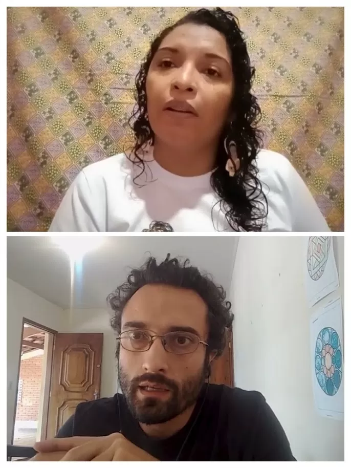 Rafael Godoi and Alessandra Félix on a video call