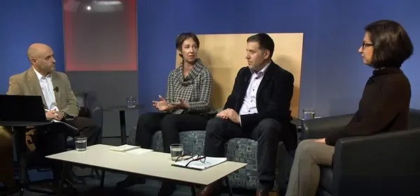 Catherine Heard with Nazgol Ghandnoosh, Jeffrey D. Morenoff, and Sean Sanders at a round table discussion