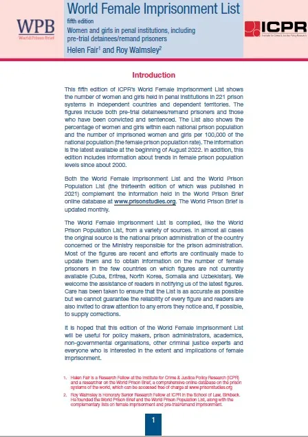 World Female Imprisonment List fifth edition cover