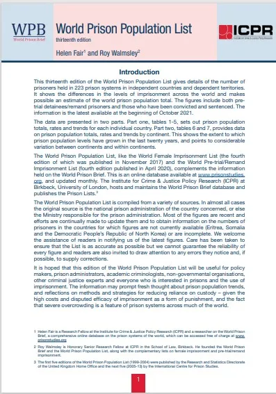 World Prison Population List thirteenth edition